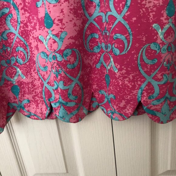 Ana Clare Scalloped Sleeve & Hem Womans Dress Pink Turquoise Size Large NWT - Picture 3 of 3